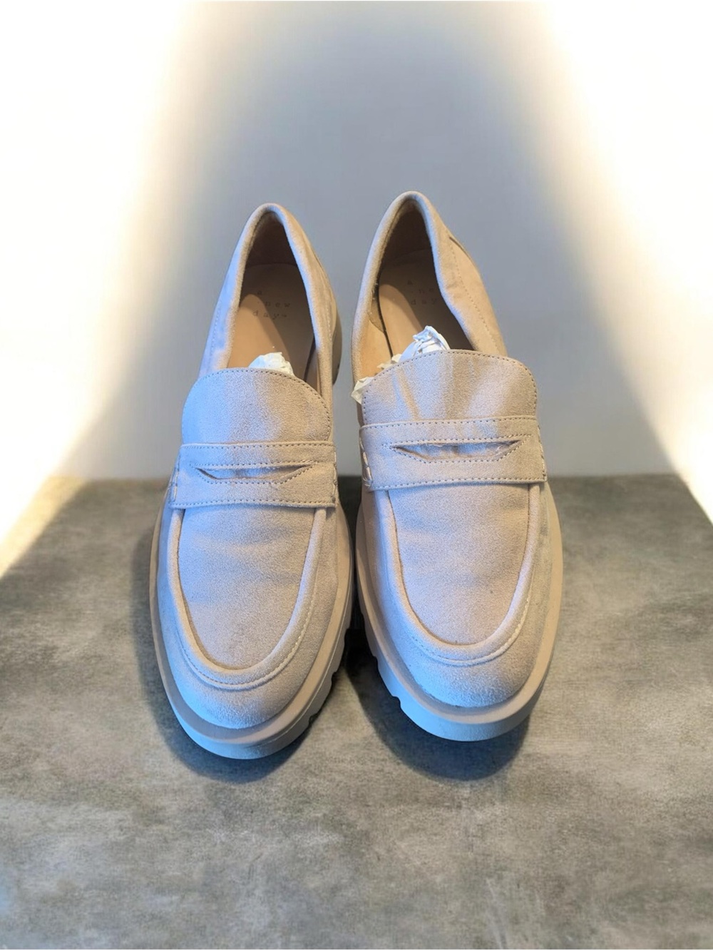 A New Day Beige Suede Platform Lug Sole Loafers Size 7